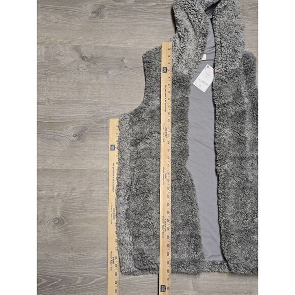 Womens‎ Hooded Vest Peach Love Califoŕnia Size Medium Shepra Polyester Grey EUC - Picture 6 of 10